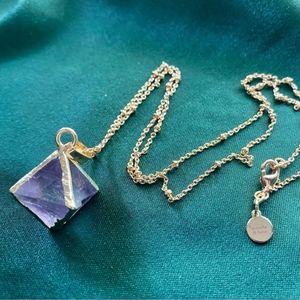 ♤ 18k Gold Plated Purple Fluorite Crystal Boho Pendant with Goldtone Chain